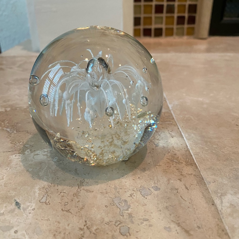 Vintage Art Glass Paperweight Controlled Bubbles White